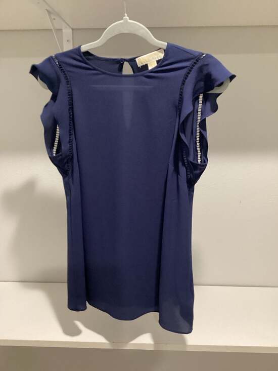 Michael Kors Tops - Michael Kors Navy Blue Flutter Sleeve Blouse with Lattice Trim Detail